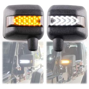 LED Side Mirror with Amber Sequential Turn Signal Lights and White Daytime Running Lights Fit for Jeep Wrangler JK JKU 2007-2018 (1 Pair)