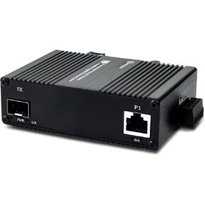 Mini Industrial 1 Port Gigabit Switch with SFP Slot Din Rail Wall Fanless Unmanaged Ethernet Switch 1*1000Mbps Ports +1G SFP Fiber Port Supportt Plug & Play Network Switch