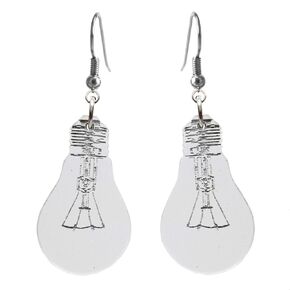 Funny Clear Incandescent Style Light Bulb Shape Good Idea Statement Earrings with Hypoallergenic Nickel Free Hooks, Charisma Electric and Eclectic Strange Dangle Earrings