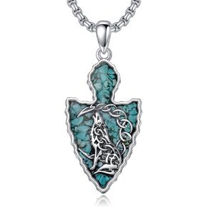 Arrowhead Wolf Pendant Necklace 925 Sterling Silver Turquoise Celtic Wolf Moon Necklace Arrowhead Wolf Jewelry Gifts for Men Teens Wolf Lovers in Kuwait
