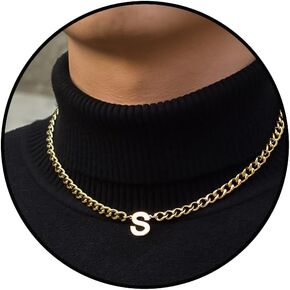 A-Z Initial Necklace for Men Cuban Link Chains Jewelry Gift Boys Letter Women Girls Pendant High polished Stainless Steel Gold/Silver 6.5mm 16+2 Inches
