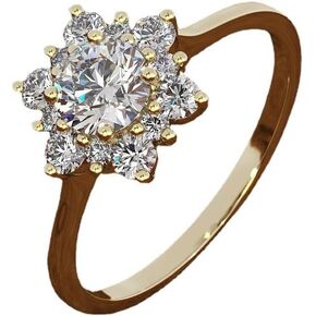 Yellow Gold-Plated Round Cut CZ Cubic Zirconia Snowflake Cocktail Ring,Vintage Halo Engagement Promise Ring for Women