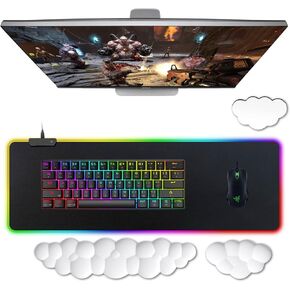 Large Gaming Mouse Pad with Cloud Wrist Rest for Keyboard and Mouse, Extened Large RGB Gaming Mouse Pad with 7 Colors LED Light, Light Up Mouse Pad for Gaming, Desks, PC, Office(Pink)