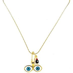 RC & J GENERAL 14kt GP Eyes Of Saint Lucy, Lucky Charm, Gold Stainless Steel & 18" Necklace - Ojitos De Santa Lucia Azabache Para Proteccion Dije y Cadena 18"
