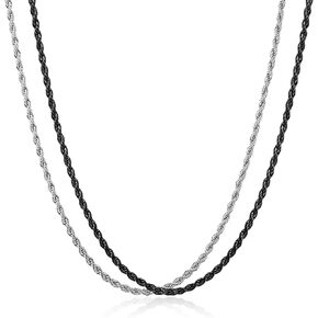 2PCS Chains for Men, Stainless Steel Rope Chain Necklace Twist Chain Necklace for Women,Gold/Silver/Black Chain Necklace Gifts