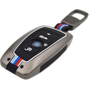 3 Stripes 2-Layers Metal+Silicone Key Fob Cover with Keychain for BMW 2 4 5 6 7 Series X1 X2 X3 X4 X5 X6 M M5 M4 M3 M2 M8 430i 340i 840i