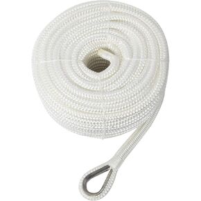 NovelBee 1/2" x 150' خط مرساة من النايلون مزدوج الجديلة مع كشتبان من الفولاذ المقاوم للصدأ، عبء عمل آمن: 1020 رطل؛ قوة الشد: 5100 رطل (أبيض)