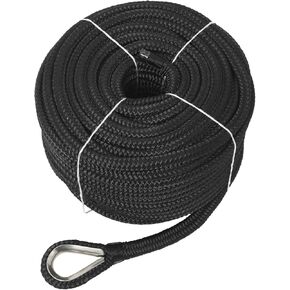 NovelBee 1/2" x 150' Double Braid Nylon Anchor Line with Stainless Steel Thimble,Safe Workload:1,020 Lbs;Tensile Strength:5,100 Lbs (White)