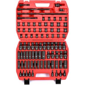 CASOMAN 87 Pcs 3/8" Drive Master Impact Socket Set, SAE&Metric Standard,Deep,Swivel Sockets,Cr-MO Steel, Includes Star and Inverted Star Socket, Imapct Universal Joint, Extension Bars