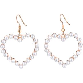 coadipress Pearl Heart Hoop Earrings for Women Imitation Pearl Love Heart Earrings Vintage Faux Seashell Teardrop Ladies Freshwater Cultured Love Gold Set Bridal Wedding Daily Outfit Fashion Jewelry