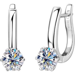 1CT Moissanite U-Shaped Pendant Drop Huggie Earrings for Women, Lab Create Diamond Hoop Earrings, 18K Gold Plated 925 Sterling Silver with GRA Certificate Birthday Jewelry Gift