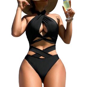 Floerns Women's 2 Piece Bathing Suit Cut Out Criss Cross Halter Bikini Set