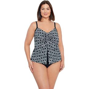 Penbrooke Shape Solver Women's Plus Batik Charm Knotted Flyaway Soft Cup Tankini Top Separate