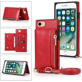 UEEBAI Case for iPhone SE 2022 5G/iPhone 7/iPhone 8/iPhone SE 2020, PU Leather Zipper Wallet Case with Card Holder Slots Crossbody Wrist Strap Kickstand Flip Case Cover for iPhone SE3/SE2 - Black