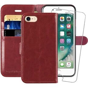 MONASAY Wallet Case Compatible for iPhone 6 /iPhone 6s, 4.7-inch, [Glass Screen Protector Included] [RFID Blocking] Flip Folio Leather Cell Phone Cover with Credit Card Holder, Burgundy