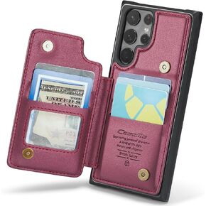 for Samsung Galaxy S22 Ultra Case with Card Holder, Wallet Case for Women Men with RFID Blocking, Durable Leather Kickstand Magnetic Clasp Shockproof Phone Case for Galaxy S22 Ultra (Purple)