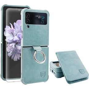 VANAVAGY Compatible for Samsung Galaxy Z Flip 4 Wallet Case,RFID Flip Leather Cover with Wrist Supports Wireless Charging with Card Holder and Screen Protector,Brown