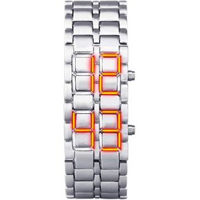 MASTOP Women's Men's Watches Fashion Novelty Lava Red Blue LED Digital Stainless Steel Black Bracelet Watches