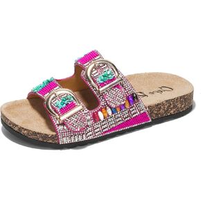 Cape Robbin Zarla Glitter Sandals - Rhinestone Buckle Sandals for Women -Colorful Double Buckle Sparkle Sandals for Women