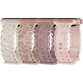 4 Pack Floral Engraved Silicone Bands Compatible with Apple Watch Band 38mm 40mm 41mm 42mm 44mm 45mm 49mm Women, Soft Lace Cute Strap Flower Wristbands for iWatch Series 9 8 7 6 5 4 3 2 1 SE Ultra