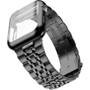Wolait Compatible with Apple Watch Band 45mm 44mm 42mm 41mm 40mm 38mm with Case,Upgraded Stainless Steel Metal Business Band with Screen Protector for iWatch Series 9/8/7/SE Series 6/5/4/3/2/1