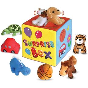 Bundaloo Surprise Box with 8 Plush Toys - Soft Sensory Playset of Stuffed Animals with Sounds for Babies & Toddlers