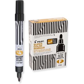 Pilot Super Color Refillable Permanent Markers, Black Ink, Fine Bullet Point, 12-Pack (44600)
