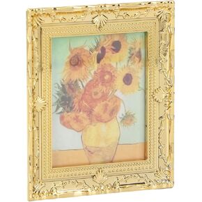 Miniatures Art Painting, Gold Frame Miniatures Oil Painting Beautiful for Kids for Dollhouse Decoration (Sunflower Shape)
