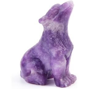 2Inch Wolf Stone Statue,Determined Wolf Polished Healing Crystal Hand-Carved Gemstone Crystal Figurine Animal Collection Sculpture (Amethyst)