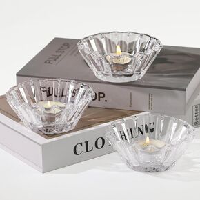 Glass Candlestick Holder 3 Pcs - Clear Taper Candle Holders for Candle Stick, Tapered Candlestick Holders for Home Decor, Weddin, Dinner Party