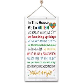 Autism House Signs Decor, In This House We Do Autism Sign, Hanging Wood Sign Home Décor, Motivational Autism Home Decor Sign, Autism Acceptance Plaque Sign, Autism Institution Decor