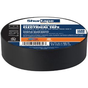 Shurtape EV 57 General Purpose Colored Vinyl Electrical Tape, UL Listed/CSA Approved, 7.0 Mil, Black, 3/4 Inch x 66 Feet, 1-Roll (200782)
