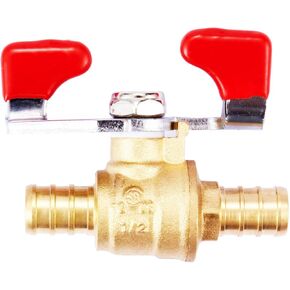 Litorange نحاس خالي من الرصاص 2 قطعة منفذ كامل 1/2 بوصة × 1/2 بوصة صمام كروي PEX تركيبات مفتاح إيقاف المياه على شكل فراشة (حزمة إلى 2)، مقبض أحمر للرافعة in Kuwait