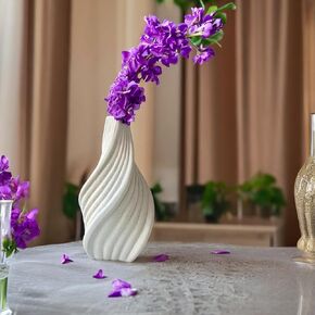 Rustic Minimalistic White Ceramic Vase -Pampas Grass- Home Decor - Bathroom decor, farmhouse decor, Boho, flower vase, coffee table decor, kitchen decor, wedding centerpiece (Small Twist)