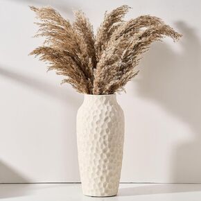 Ceramic Rustic Vase, Large Vintage Flower Vase, 14.4 Inch Threaded Decorative Vase, Farmhouse Tall Vase for Home Decor, Living Room, Shelf Decor, Wedding Housewarming Gift, Khaki
