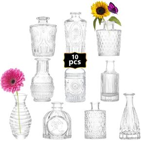 ZYX&CYX Glass Bud Vase Set of 10 Pcs，Small Glass Vases for Flowers，Clear Bud Vases in Bulk，Vintage Vases for Centerpieces，Small Glass Bud Vase for Wedding Decorations，Home Table Flower Décor in Saudi Arabia