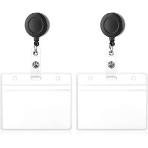 TIESOME 2 Pack Soft Plastic Badge Holders with Heavy Duty Badge Reels, Clear Horizontal ID Name Card Holders Retractable Badge Reel Clip Credit Card Protector for Nurse Doctor Teacher Office(Vertical)