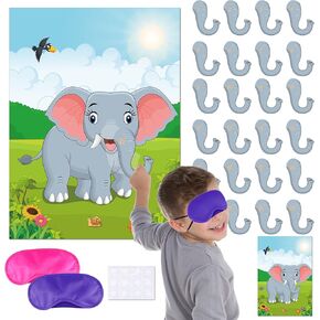 ELECLAND Pin The Nose on The Elephant Party Game for Kids, Birthday Party Decorations, Carnival Circus Party Supplies, Animal Party Decorations