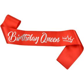 Birthday Queen Sash, Silver Foil Letter Red Birthday Sash for Women 21st 30th 40th 50th 60th 70th 80th 90th Gifts Fun Birthday Party Favors Decorations