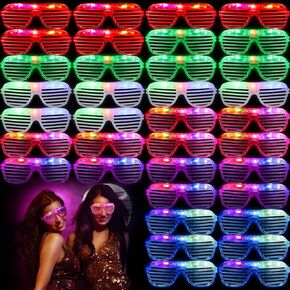Honoson 48 pcs LED Glasses 6 Color Light Up Glasses Shutter Shades Glow Sticks Glasses Glow In The Dark Flashing Sunglasses