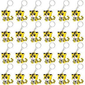 24 Pack Keychains Party Favors for Tiger Jungle Safari Animals Party, Goodie Bag Stuffer, Kids Birthday, Carnival Rewards