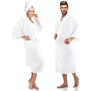 Hercicy 2 Pcs Waffle Robes His and Hers Bathrobe Cotton Spa Robe Lightweight Towel Robe for Couples Party Hotel Home Pool