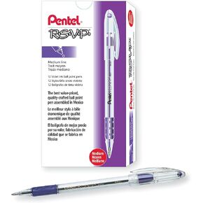 Pentel® R.S.V.P.® Ballpoint Pens, Medium Point, 1.0 mm, Clear Barrel, Violet Ink, Pack Of 12