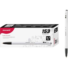 MONAMI BP 153 Retractable Ballpoint Pen, Fine Point (0.7mm), Black, 12-Count