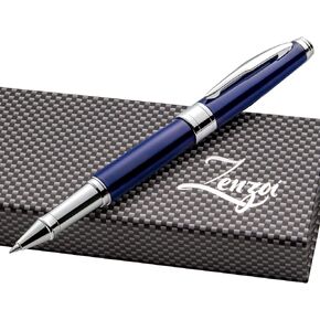 ZenZoi Executive Pen – Elegant Blue Rollerball Pen. Premium Fine Point Smooth Writing Roller Pen Gel Ink. Fancy, Luxury Pen for Men, Women. Refillable, Business, High End Pen Gift Set