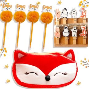 LaVenty Woodland Pencil Pouch Case Fox Notepad Panda Stickers Woodland Party Supplies Favors Office Supplies Fox Birthday Gift