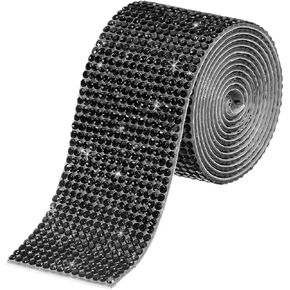 MECCANIXITY 1 Yard 32mm Self Adhesive Crystal Rhinestone Diamond Ribbon for Arts & Crafts Project, Wedding Cakes, Birthday Decorations Black,Brown