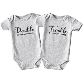 Double Trouble Twin Outfits For Boy And Girl Newborn Twins Baby Items Must Haves Twin Announcement