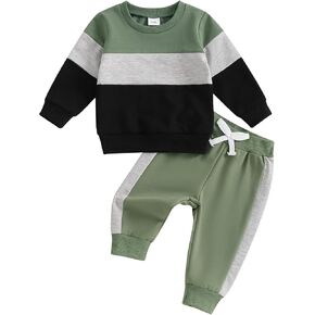 MoZiKQin Toddler Baby Boy Girl Fall Clothes Contrast Color Long Sleeve Sweatshirt Tops and Pants Set 2Pcs Winter Outfits