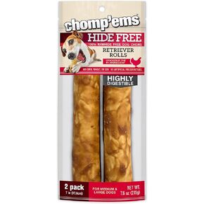CHOMP 'EMS Chicken Hide Free Dog Chews - Rawhide Free Dog Treats - No Hide Alternative Chew Treat for All Life Stages, Roll, 7", 2 Count